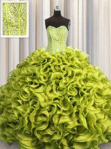 Hot Selling Visible Boning Sweetheart Sleeveless Organza Quinceanera Gown Beading and Ruffles Lace Up