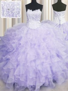 Cheap Lavender Scalloped Neckline Beading and Ruffles Quinceanera Dresses Sleeveless Lace Up