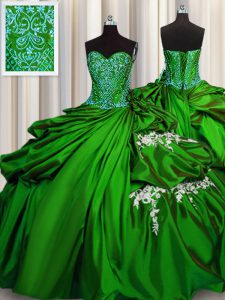 Superior Green Sleeveless Beading and Appliques Floor Length Quinceanera Dress