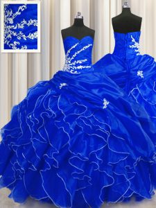 Designer Royal Blue Sleeveless Organza Lace Up Sweet 16 Dresses for Military Ball and Sweet 16 and Quinceanera