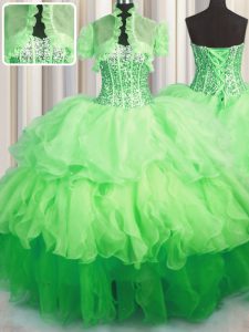 Affordable Visible Boning Bling-bling Sleeveless Asymmetrical Beading and Ruffled Layers Lace Up Quinceanera Dresses