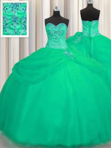 Big Puffy Floor Length Ball Gowns Sleeveless Turquoise Quince Ball Gowns Lace Up