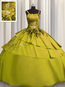 Exquisite Floor Length Lace Up Quinceanera Gowns Olive Green for Military Ball and Sweet 16 and Quinceanera with Beading and Embroidery