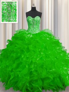 See Through Floor Length Ball Gowns Sleeveless Quinceanera Dresses Lace Up