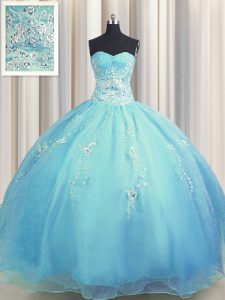 Zipper Up Ball Gowns Vestidos de Quinceanera Baby Blue and Light Blue Sweetheart Organza Sleeveless Floor Length Zipper