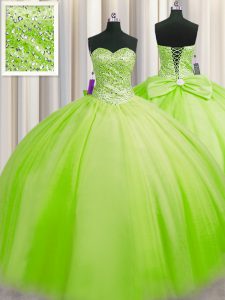 Amazing Big Puffy Ball Gowns Tulle Sweetheart Sleeveless Beading Floor Length Lace Up Sweet 16 Dress