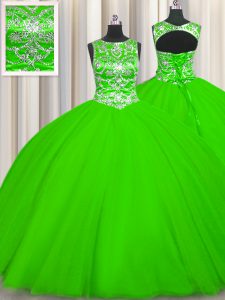 Hot Selling Ball Gowns Quinceanera Dresses Scoop Tulle Sleeveless Floor Length Lace Up