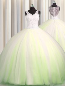Sexy Zipple Up Big Puffy Tulle Sleeveless Sweet 16 Quinceanera Dress Brush Train and Beading and Appliques
