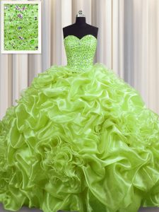 High Quality Sweetheart Sleeveless Organza Quinceanera Dresses Beading and Pick Ups Court Train Lace Up