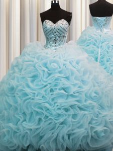 Custom Made Rolling Flowers Sleeveless Brush Train Beading and Pick Ups Lace Up Sweet 16 Quinceanera Dress