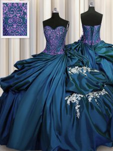 Floor Length Teal Quince Ball Gowns Sweetheart Sleeveless Lace Up