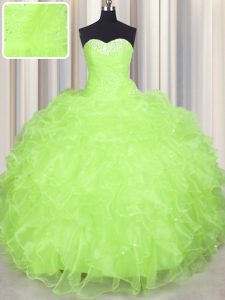 Ball Gowns 15 Quinceanera Dress Yellow Green Sweetheart Organza Sleeveless Floor Length Lace Up
