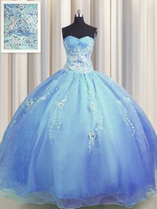 Zipper Up Blue Sweetheart Zipper Beading and Appliques Quinceanera Gown Sleeveless