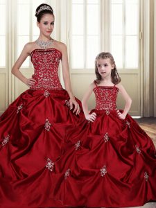 Embroidery Pick Ups Floor Length Ball Gowns Sleeveless Wine Red 15 Quinceanera Dress Lace Up