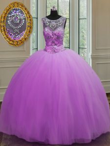 Perfect Halter Top Floor Length Lace Up Sweet 16 Dresses Purple for Military Ball and Sweet 16 and Quinceanera with Beading