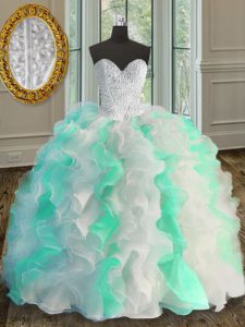 Multi-color Sleeveless Organza Lace Up Quinceanera Gowns for Military Ball and Sweet 16 and Quinceanera