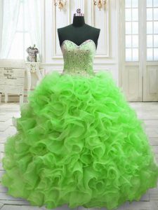 Ball Gowns Beading and Ruffles Sweet 16 Dresses Lace Up Organza Sleeveless