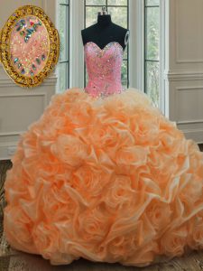 Custom Made Floor Length Orange 15th Birthday Dress Organza Sleeveless Beading