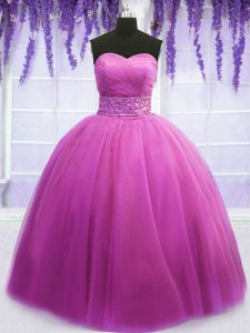 Fine Sleeveless Beading and Belt Lace Up Quinceanera Gowns