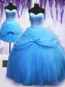 Superior Three Piece Floor Length Ball Gowns Sleeveless Baby Blue Quince Ball Gowns Lace Up