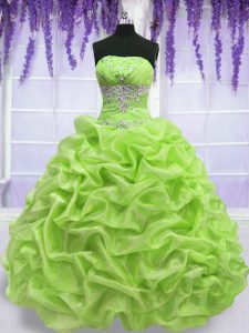 Artistic Pick Ups Floor Length Yellow Green Sweet 16 Dress Strapless Sleeveless Lace Up
