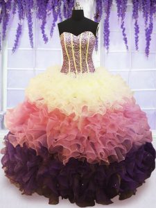 Luxury Multi-color Sleeveless Beading and Ruffles and Ruffled Layers Floor Length Quinceanera Gown