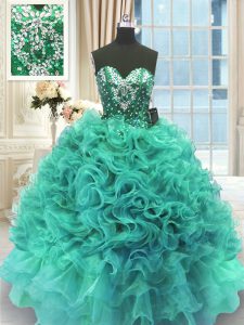 Designer Floor Length Ball Gowns Sleeveless Turquoise Quinceanera Dresses Lace Up