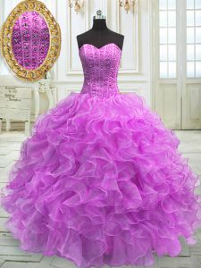 Colorful Organza Sleeveless Floor Length Quinceanera Gown and Beading and Ruffles