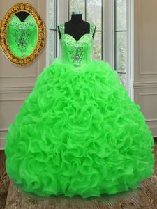 Hot Sale Zipper Straps Beading and Ruffles Ball Gown Prom Dress Organza Sleeveless