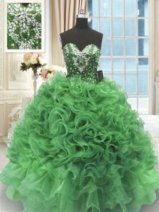 Dynamic Sleeveless Lace Up Floor Length Beading and Ruffles Sweet 16 Quinceanera Dress