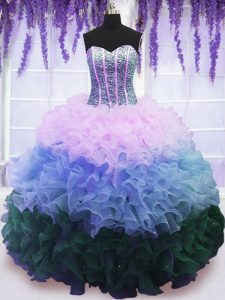 Flirting Multi-color Quinceanera Gowns Military Ball and Sweet 16 and Quinceanera with Beading and Ruffles and Ruffled Layers Sweetheart Sleeveless Lace Up