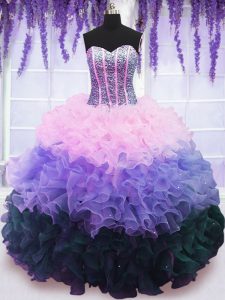 Chic Ruffled Floor Length Multi-color 15th Birthday Dress Sweetheart Sleeveless Lace Up