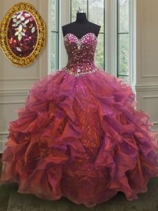 Artistic Organza and Sequined Sleeveless Floor Length 15th Birthday Dress and Beading and Ruffles