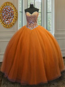 Affordable Orange Lace Up Sweetheart Beading Sweet 16 Quinceanera Dress Taffeta Sleeveless