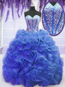 Royal Blue Sweetheart Neckline Beading and Ruffles Quinceanera Gown Sleeveless Lace Up