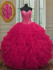 Ideal Sleeveless Beading and Ruffles Lace Up Quinceanera Gown