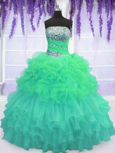 Pretty Multi-color Sleeveless Beading and Ruffled Layers and Pick Ups Floor Length Quinceanera Dresses
