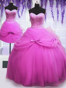 Beautiful Three Piece Floor Length Lilac 15th Birthday Dress Sweetheart Sleeveless Lace Up