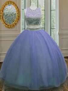 Scoop Lavender Sleeveless Floor Length Ruffled Layers and Sashes ribbons Zipper Quince Ball Gowns