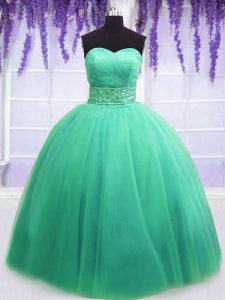 Turquoise Sweetheart Neckline Beading and Belt Quinceanera Gowns Sleeveless Lace Up