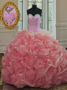 Organza Sleeveless Quinceanera Dresses Sweep Train and Beading