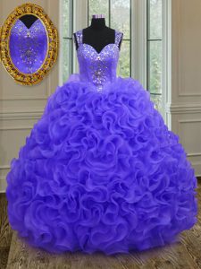 Straps Purple Sleeveless Beading and Ruffles Floor Length Sweet 16 Dress