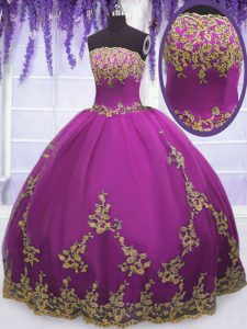 New Style Ball Gowns Quinceanera Dresses Fuchsia Strapless Tulle Sleeveless Floor Length Zipper