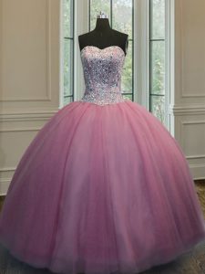 Baby Pink Sweetheart Lace Up Beading Quinceanera Dress Sleeveless