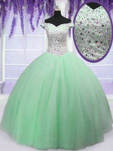 Pretty Floor Length Apple Green Ball Gown Prom Dress Off The Shoulder Sleeveless Lace Up
