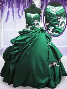 Green and Dark Green Lace Up Strapless Appliques and Pick Ups Sweet 16 Dresses Taffeta Sleeveless