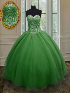 Dark Green Sweet 16 Quinceanera Dress Military Ball and Sweet 16 and Quinceanera with Beading and Ruching Sweetheart Sleeveless Lace Up