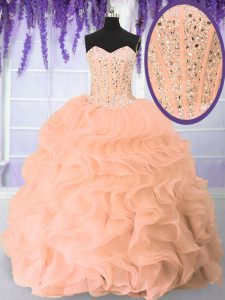 Organza Sleeveless Floor Length Quince Ball Gowns and Beading and Ruffles