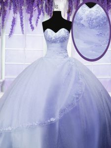 Great Sweetheart Sleeveless Tulle 15th Birthday Dress Appliques Lace Up