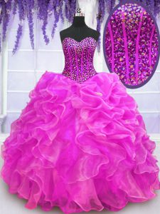 Smart Organza Sleeveless Floor Length Ball Gown Prom Dress and Beading and Ruffles